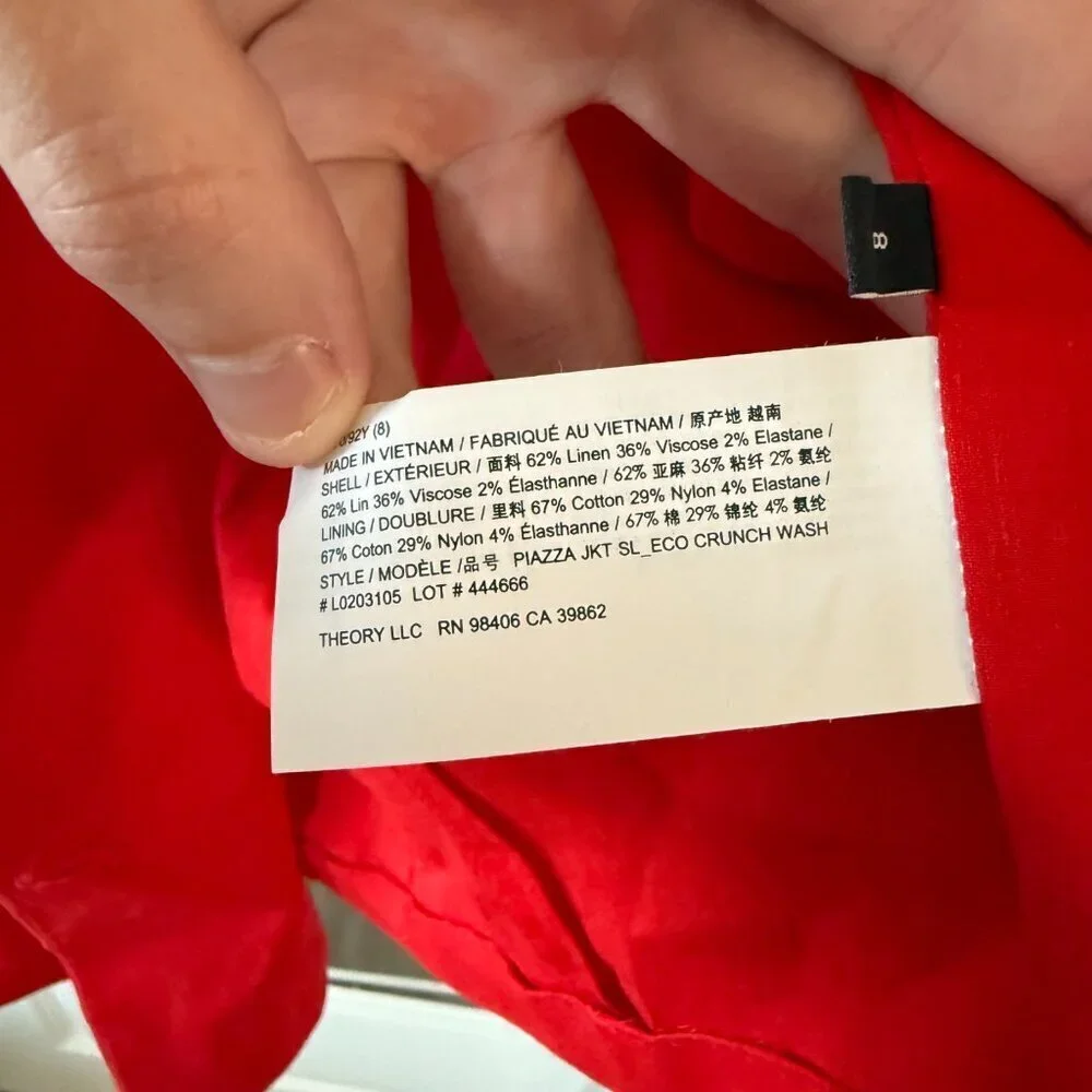 NEW Theory Women's Piazza Jacket in Scarlet Size 8 Color Red - Picture 7 of 9